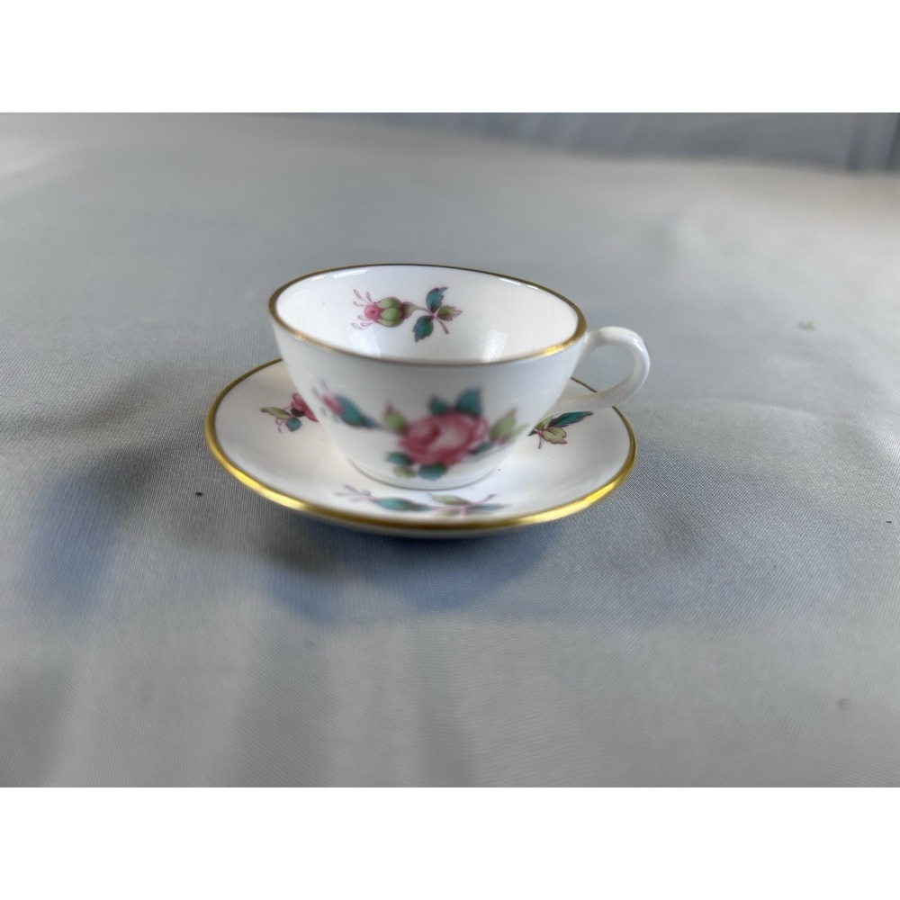 Spode Billingsley Rose Mini Tea Cup Saucer Bone China England Pink Floral Gold‎